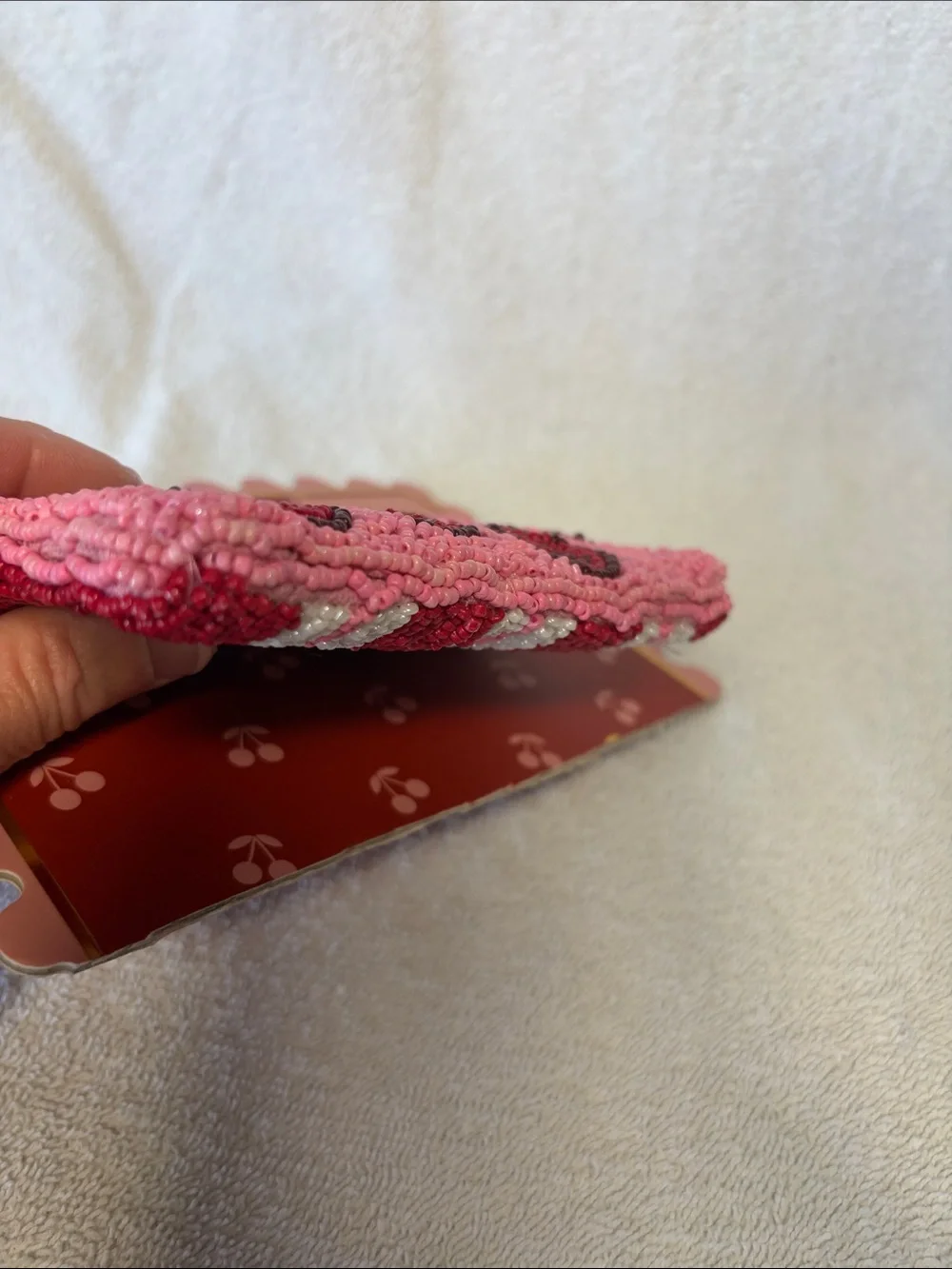 Luna & Sage Pink Beaded Cherry Coin Purse